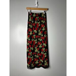 Vintage Next Era Dark Floral‎ Maxi Lace Trim Women's Small Black Witchy 90s Red